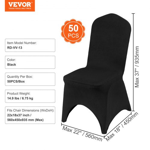 50 PCS Black Stretch Chair Covers Polyester Fitted for Wedding Party Banquet