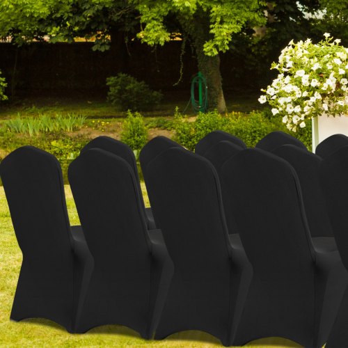 50 PCS Black Stretch Chair Covers Polyester Fitted for Wedding Party Banquet