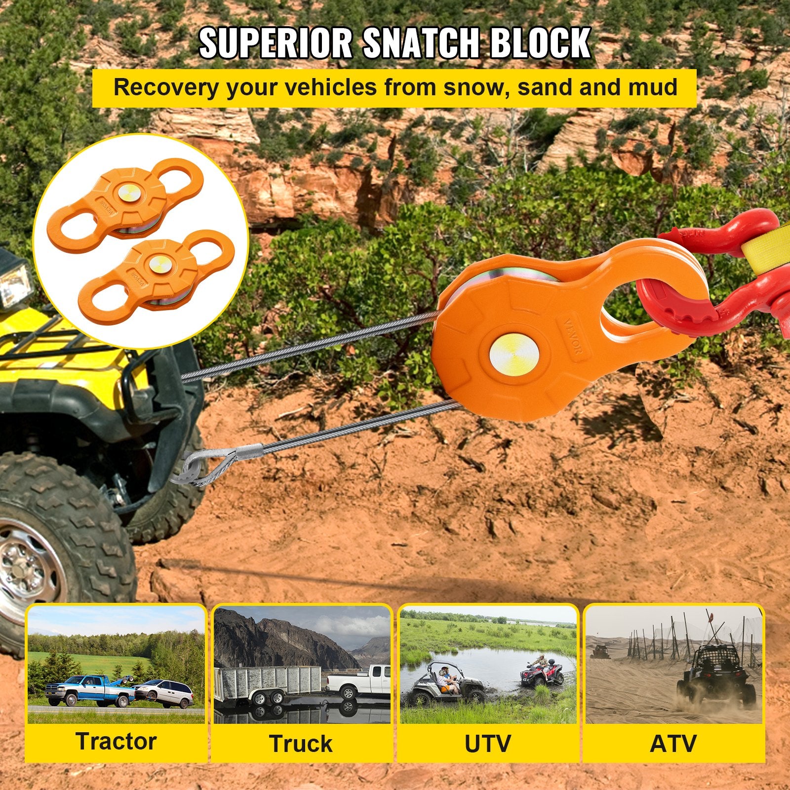 Snatch Block 11T 25,000 LBS Heavy Duty Winch Pulley for 0.55" Rope 2 Packs