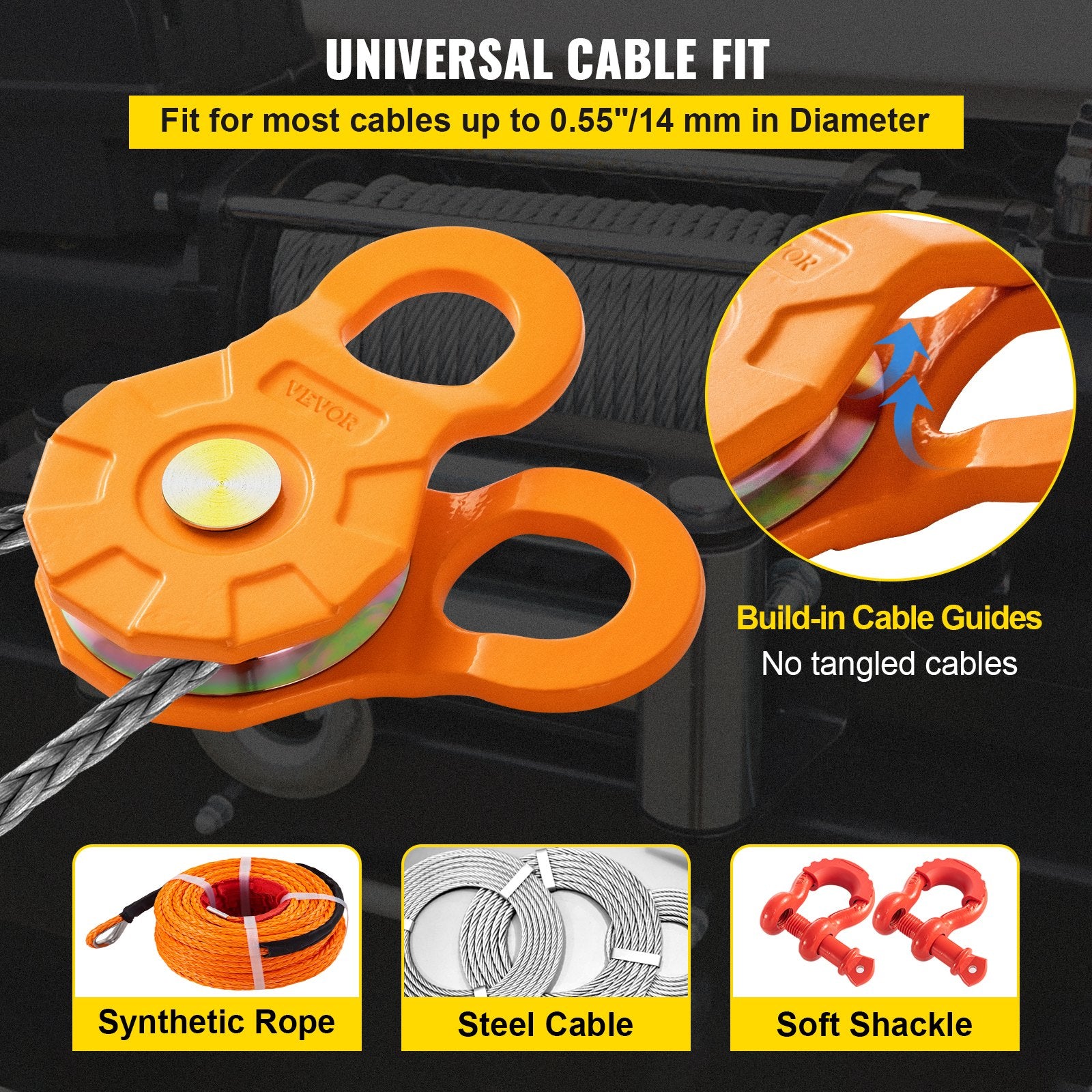 Snatch Block 11T 25,000 LBS Heavy Duty Winch Pulley for 0.55" Rope 2 Packs