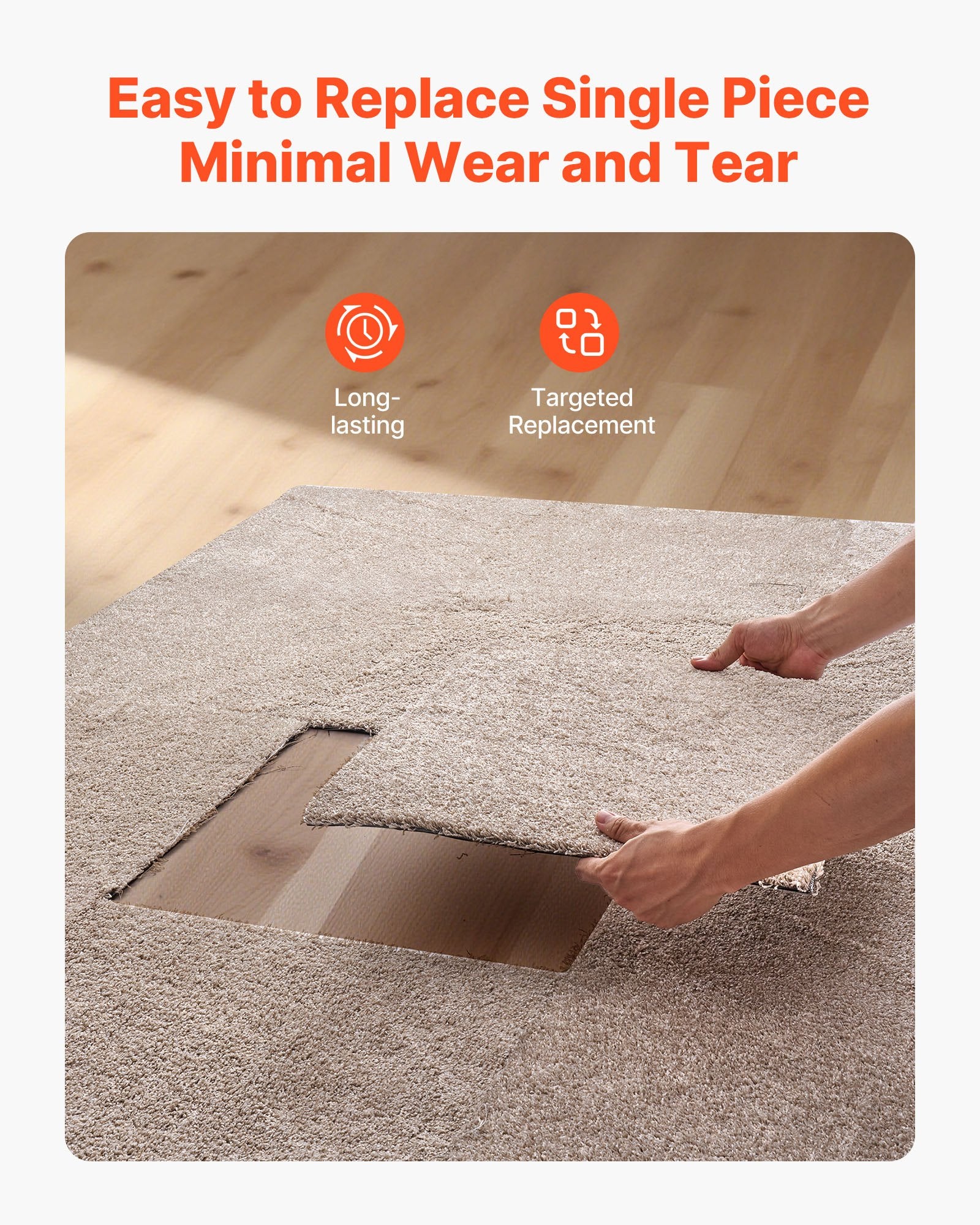Carpet Tiles 457x457mm, 10 Pack Self-Adhesive Soft Plush Squares, Light Brown