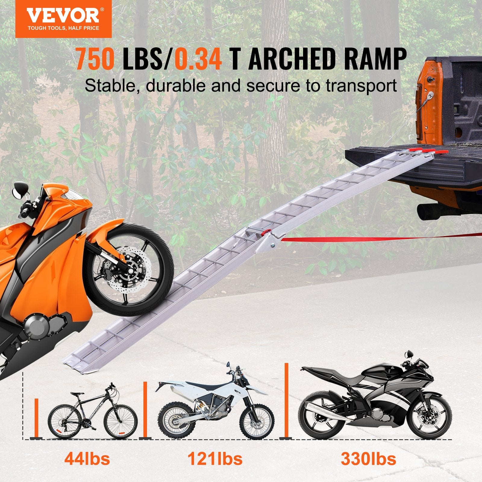 Motorcycle Ramps 340kg Folding Loading Ramp Straps Truck Trailer 2260x305mm