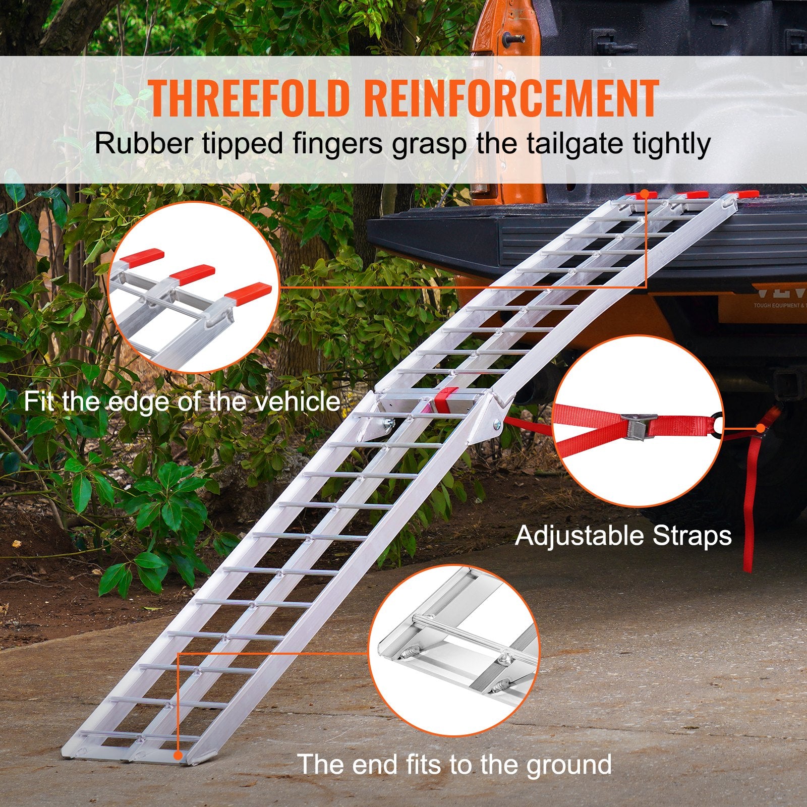 Motorcycle Ramps 340kg Folding Loading Ramp Straps Truck Trailer 2260x305mm