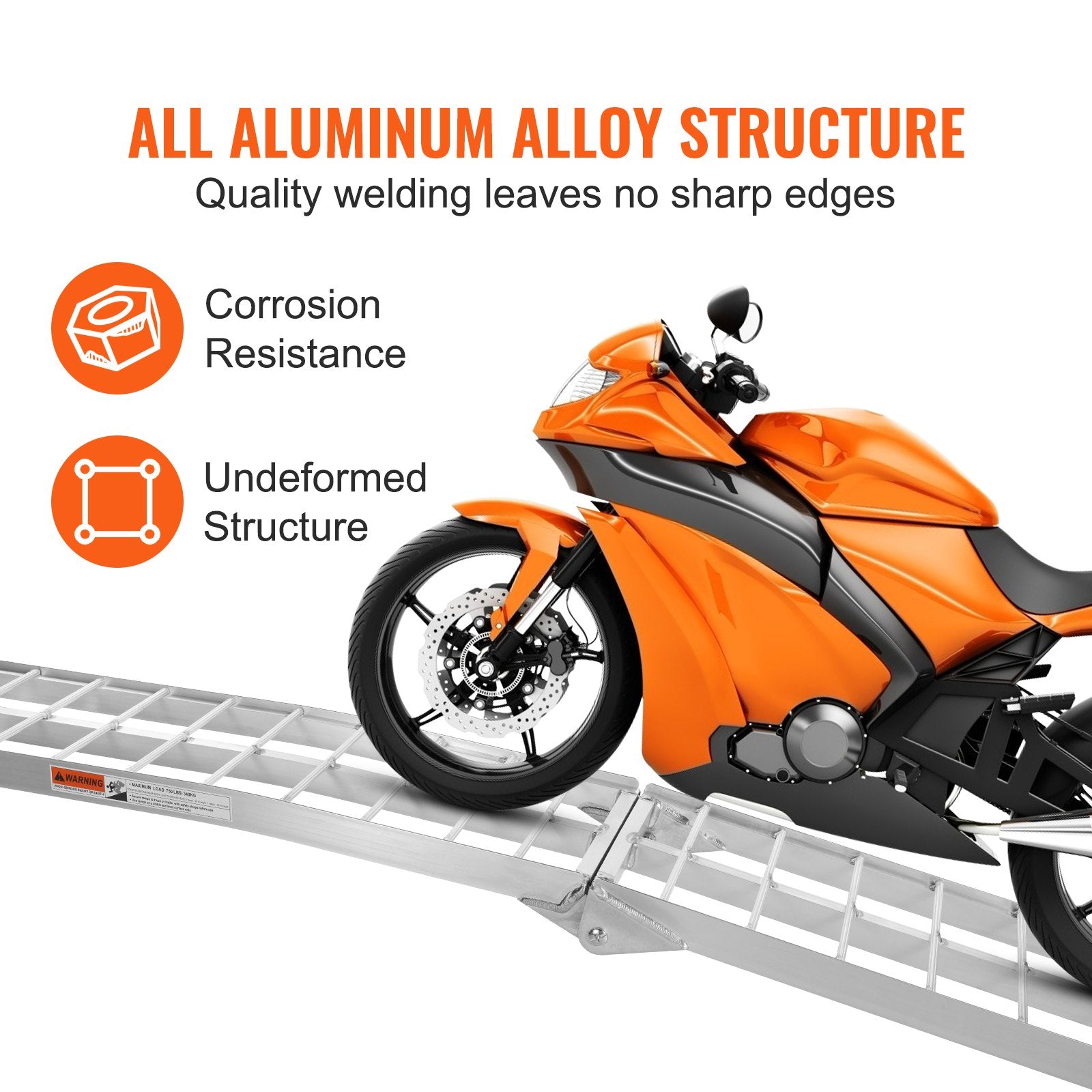 Motorcycle Ramps 340kg Folding Loading Ramp Straps Truck Trailer 2260x305mm
