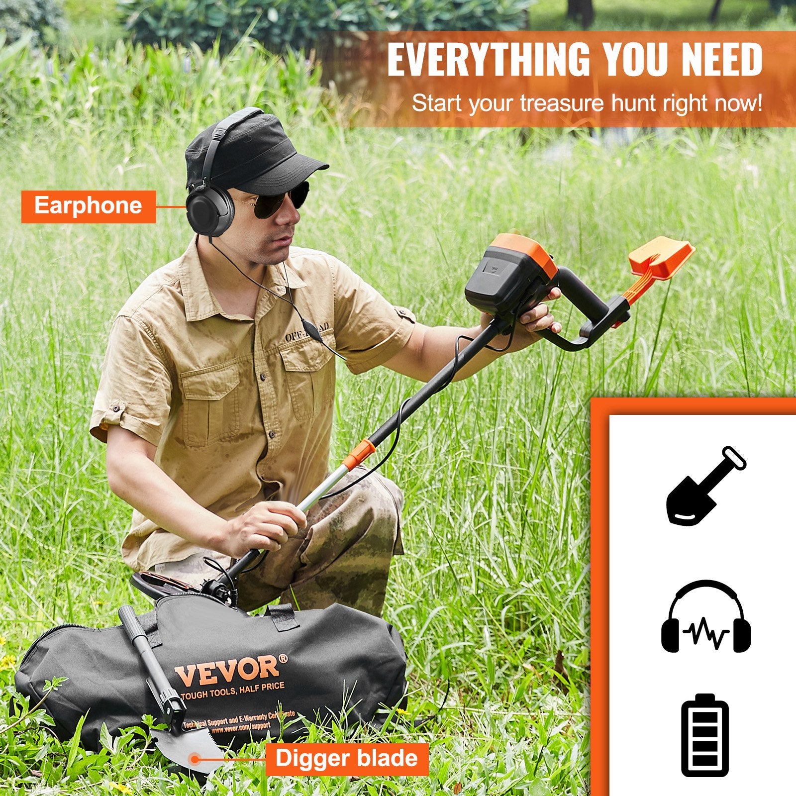 Metal Detector 200mm Professional Gold Detector IP68 Waterproof LCD Display