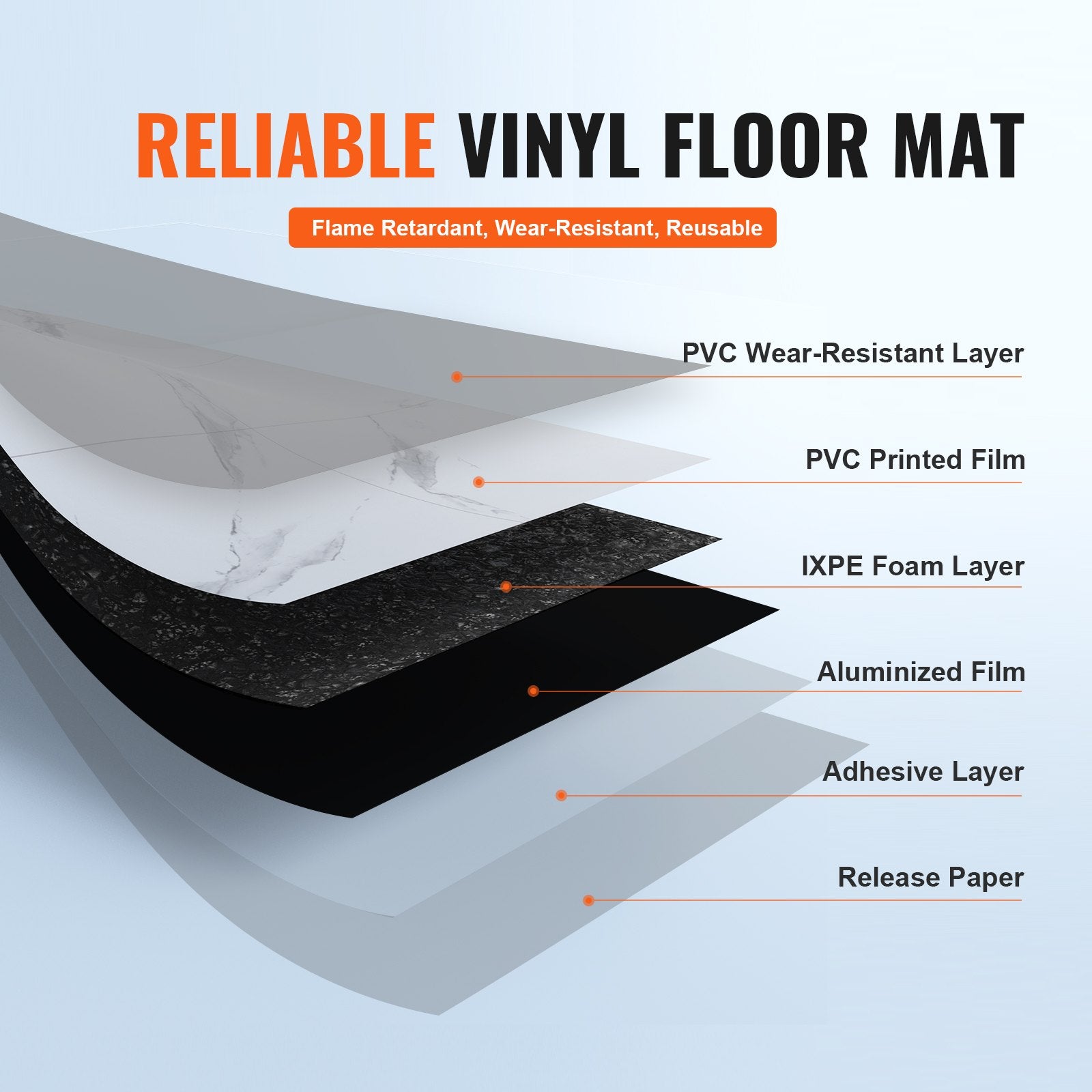 Self-Adhesive Vinyl Floor Tiles 390x23.6in 1.5mm Peel & Stick White Marble