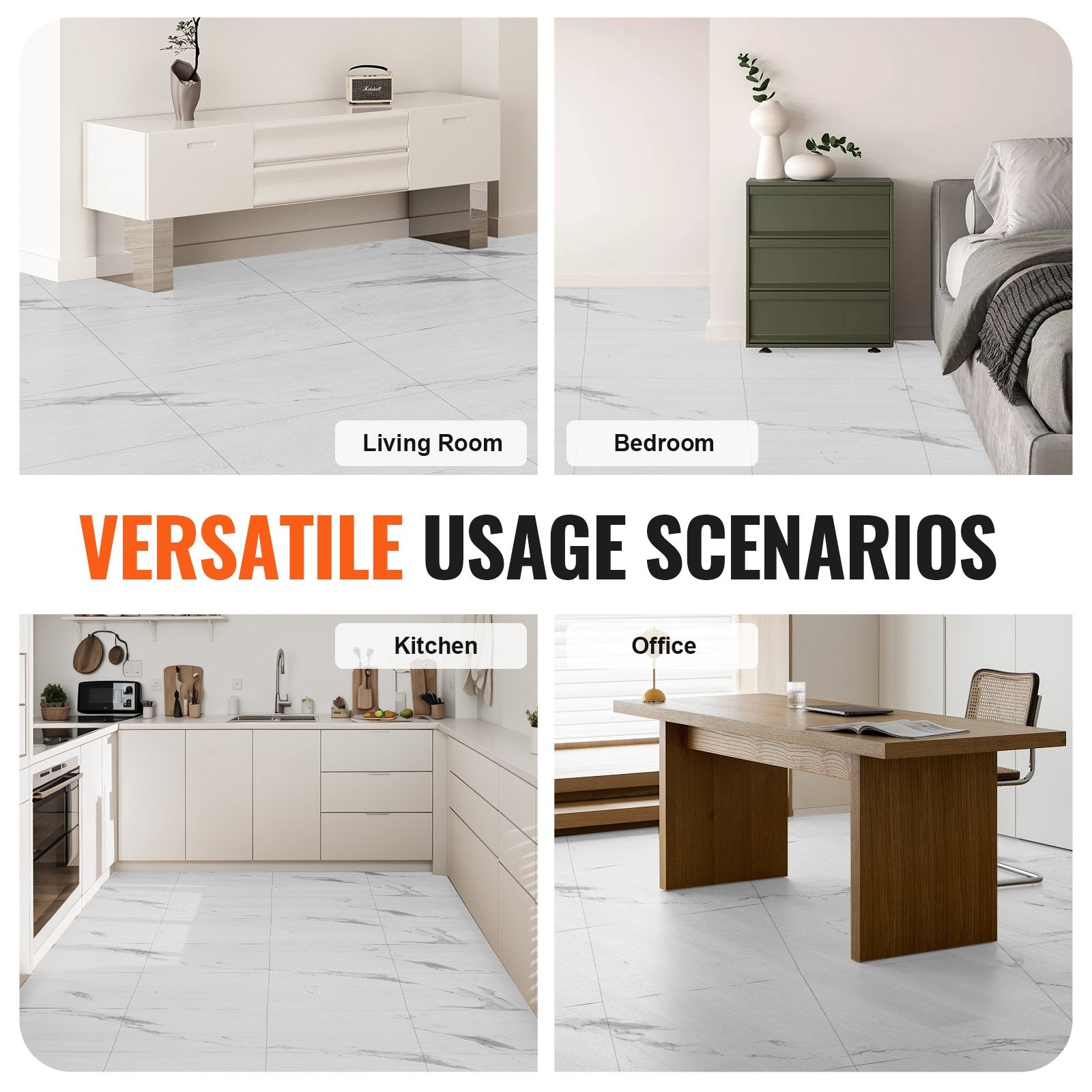 Self-Adhesive Vinyl Floor Tiles 390x23.6in 1.5mm Peel & Stick White Marble