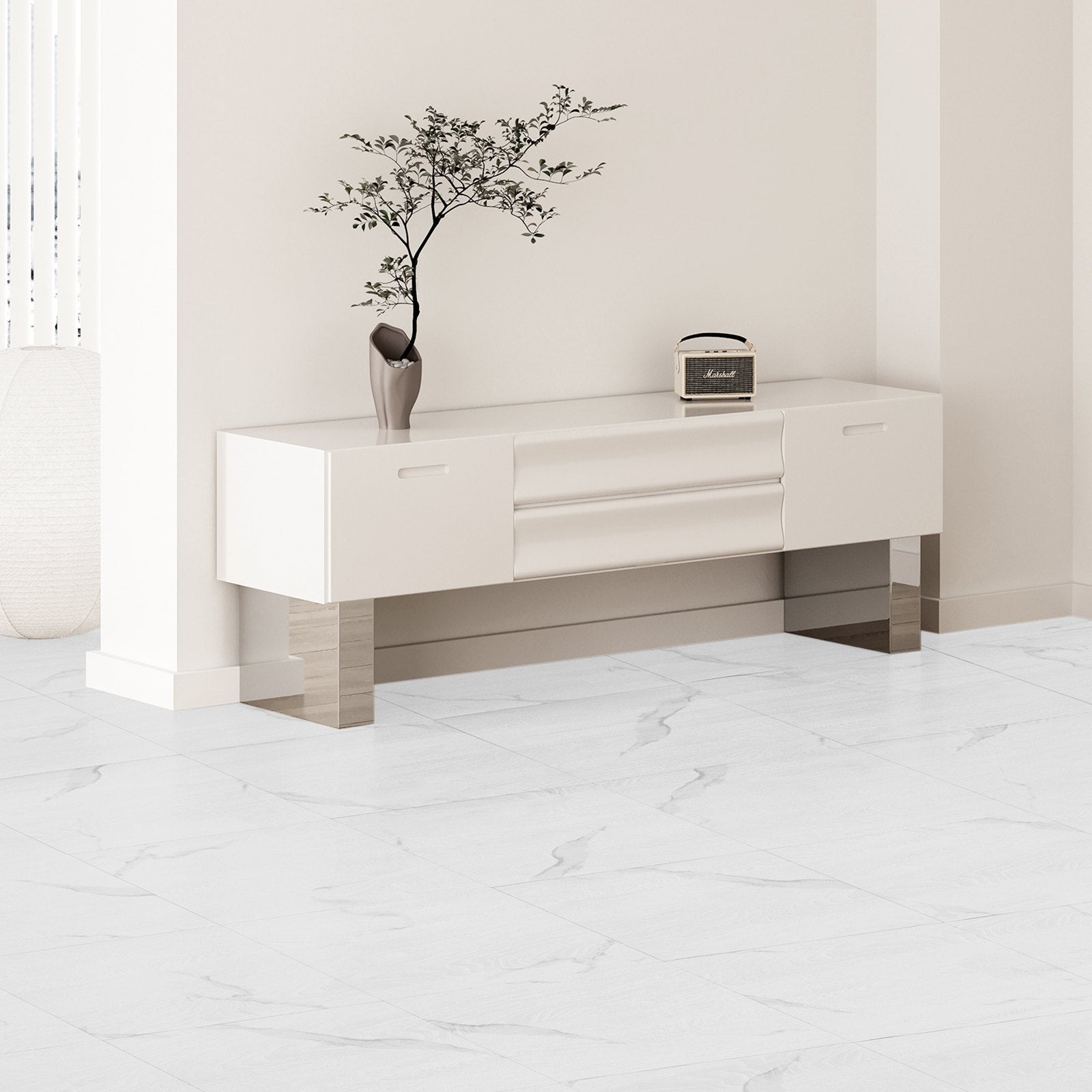 Self-Adhesive Vinyl Floor Tiles 12x12in 50PCS 1.5mm Peel & Stick White Marble
