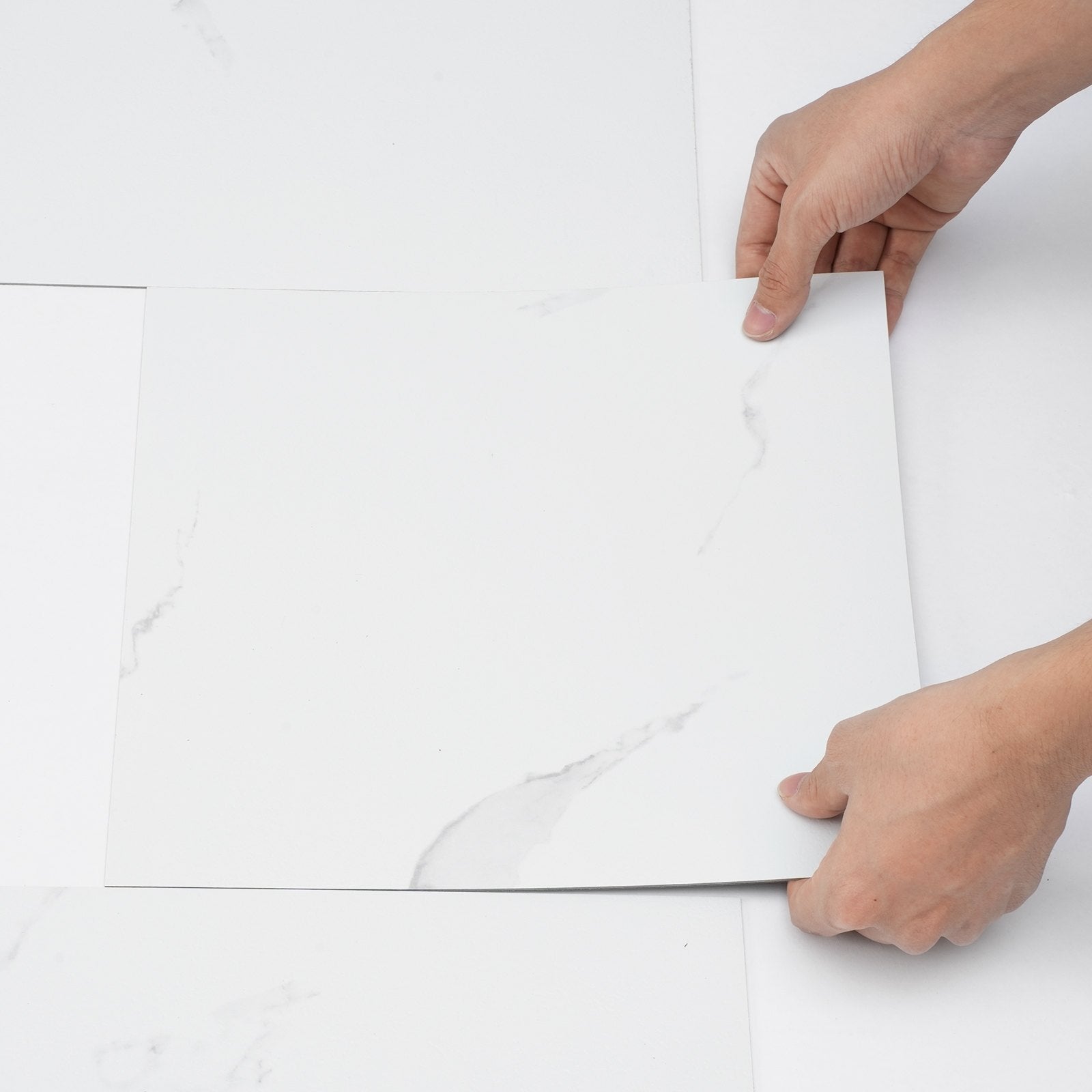 Self-Adhesive Vinyl Floor Tiles 12x12in 50PCS 1.5mm Peel & Stick White Marble