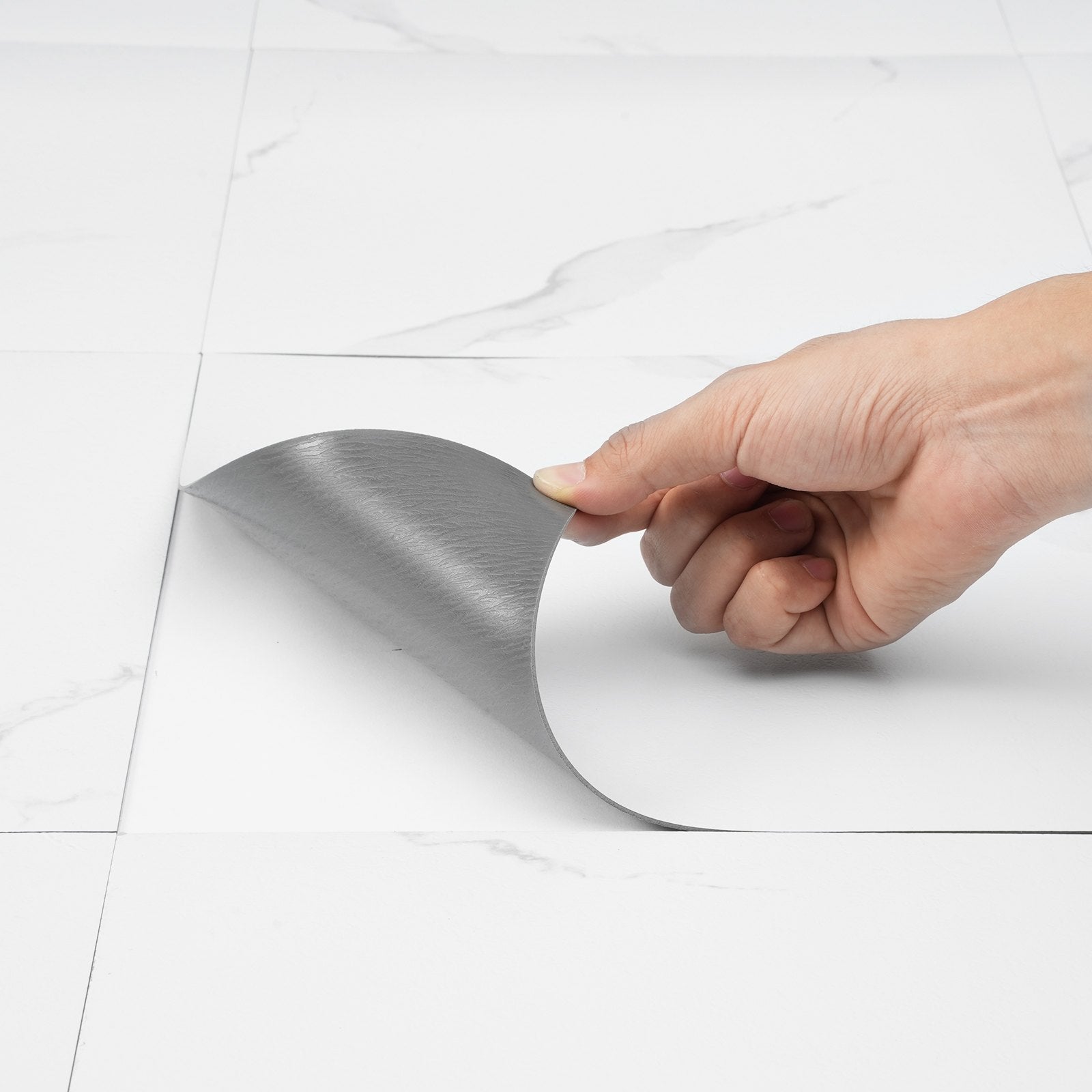 Self-Adhesive Vinyl Floor Tiles 12x12in 50PCS 1.5mm Peel & Stick White Marble