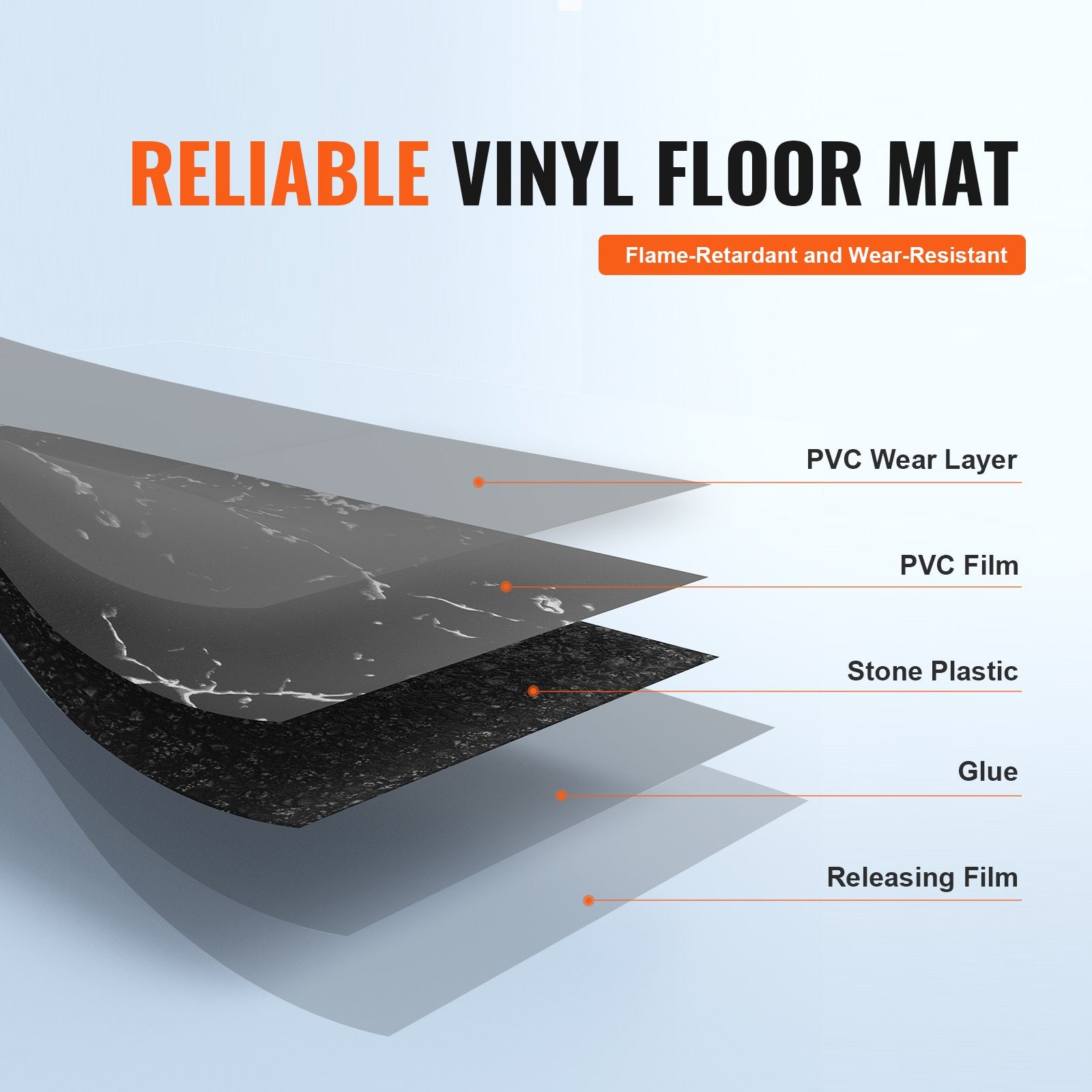 Self-Adhesive Vinyl Floor Tiles 12x12in 50PCS 1.5mm Peel & Stick Black Marble