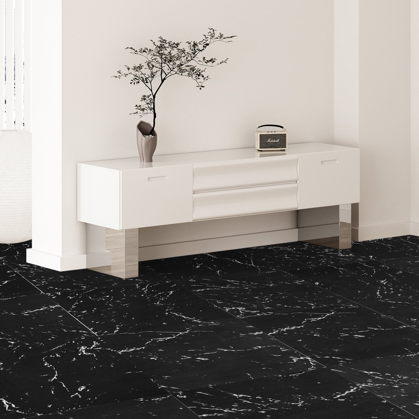 Self-Adhesive Vinyl Floor Tiles 12x12in 50PCS 1.5mm Peel & Stick Black Marble