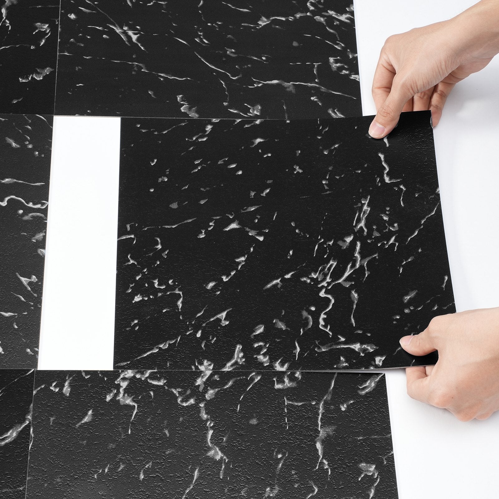 Self-Adhesive Vinyl Floor Tiles 12x12in 50PCS 1.5mm Peel & Stick Black Marble