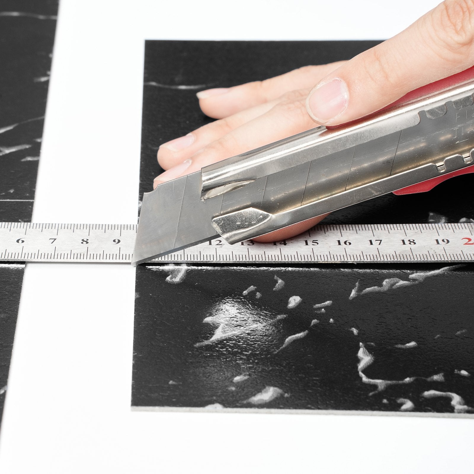 Self-Adhesive Vinyl Floor Tiles 12x12in 50PCS 1.5mm Peel & Stick Black Marble
