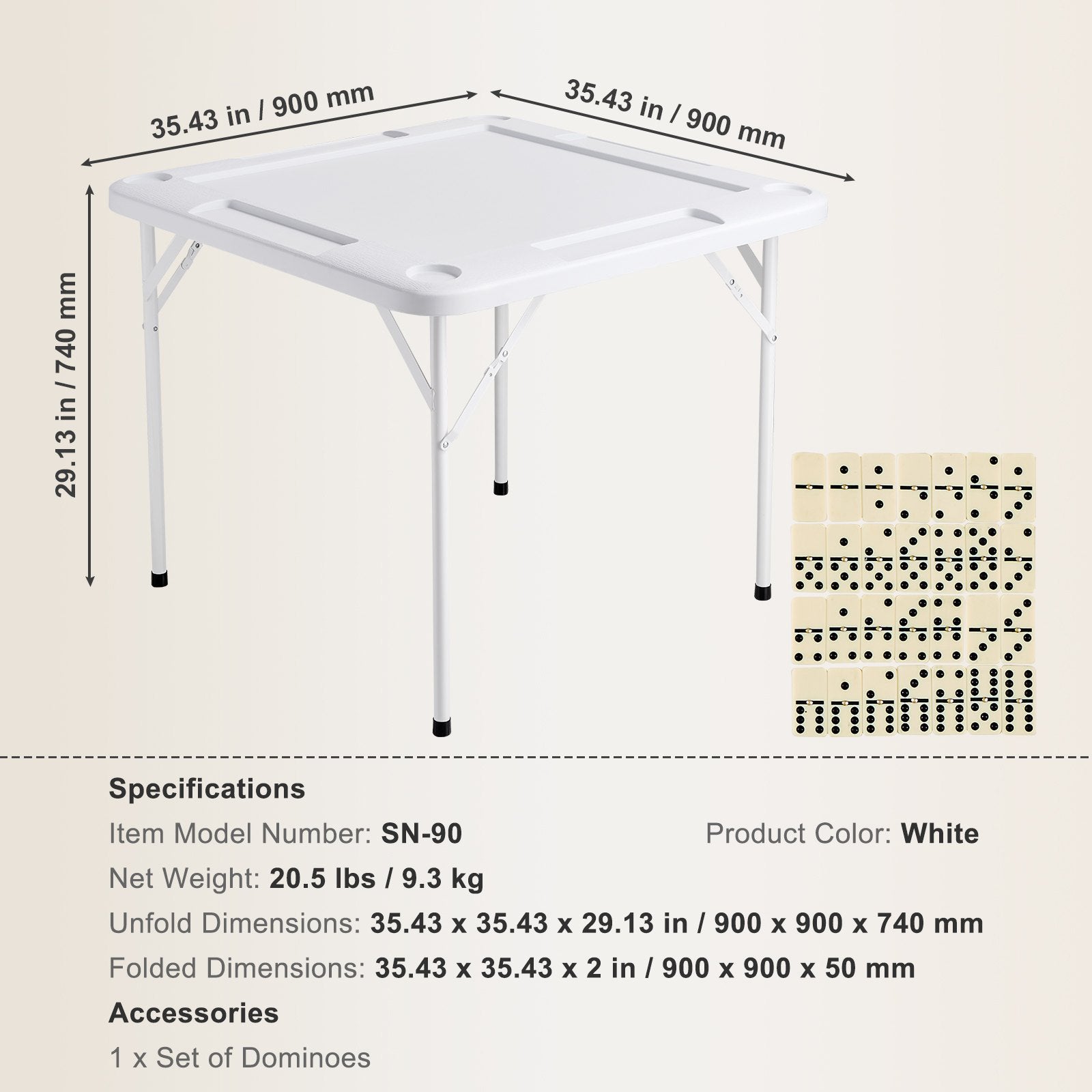Portable 4 Player Folding Mahjong 90cm Game Table with Cup Holders Domino Set