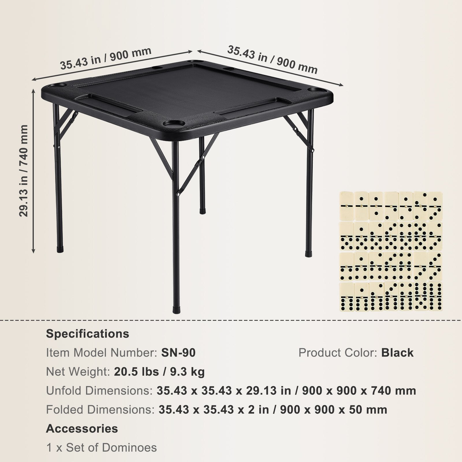 Portable 4 Player Folding Mahjong Game Table with Cup Holders Chip Trays Black