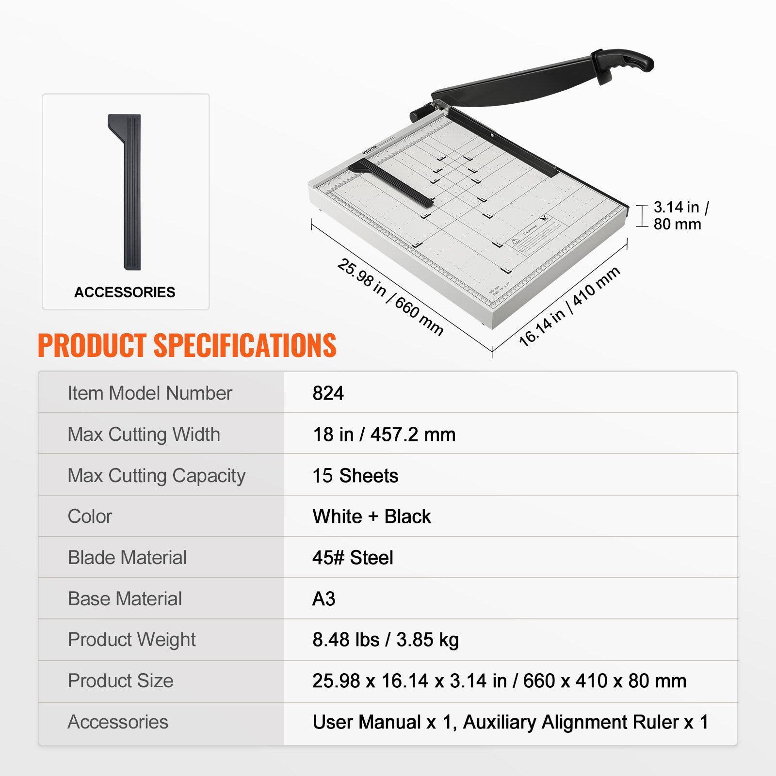 Guillotine Paper Cutter 457 mm Cut Length 20 Sheet Capacity GuardLock