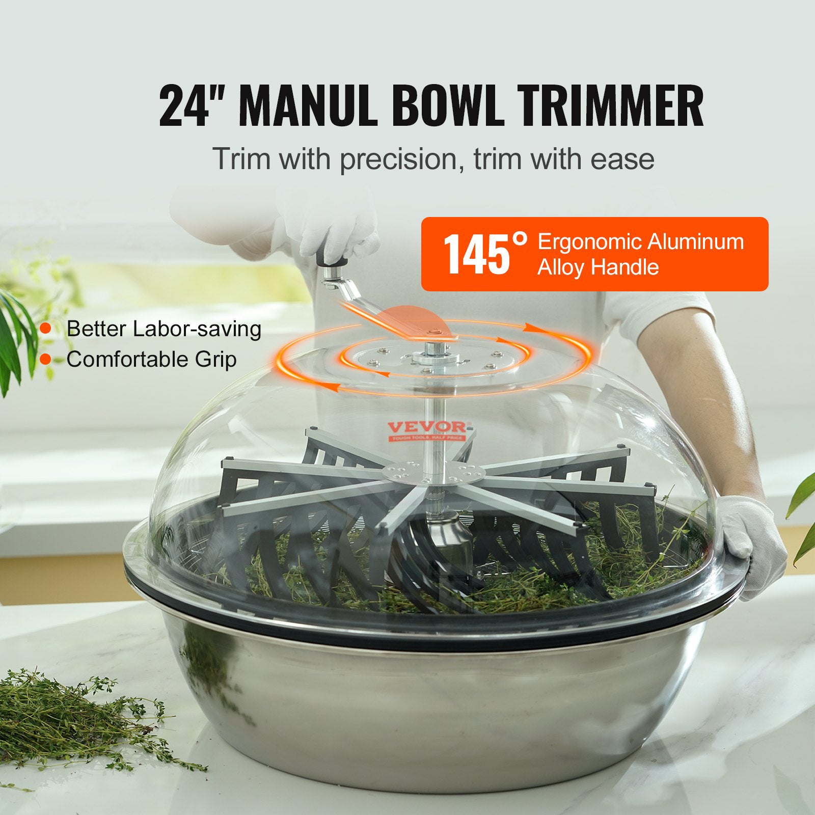 Leaf Bowl Trimmer 24" Manual with Stainless Steel Blades Clear Dome & H& Pruner