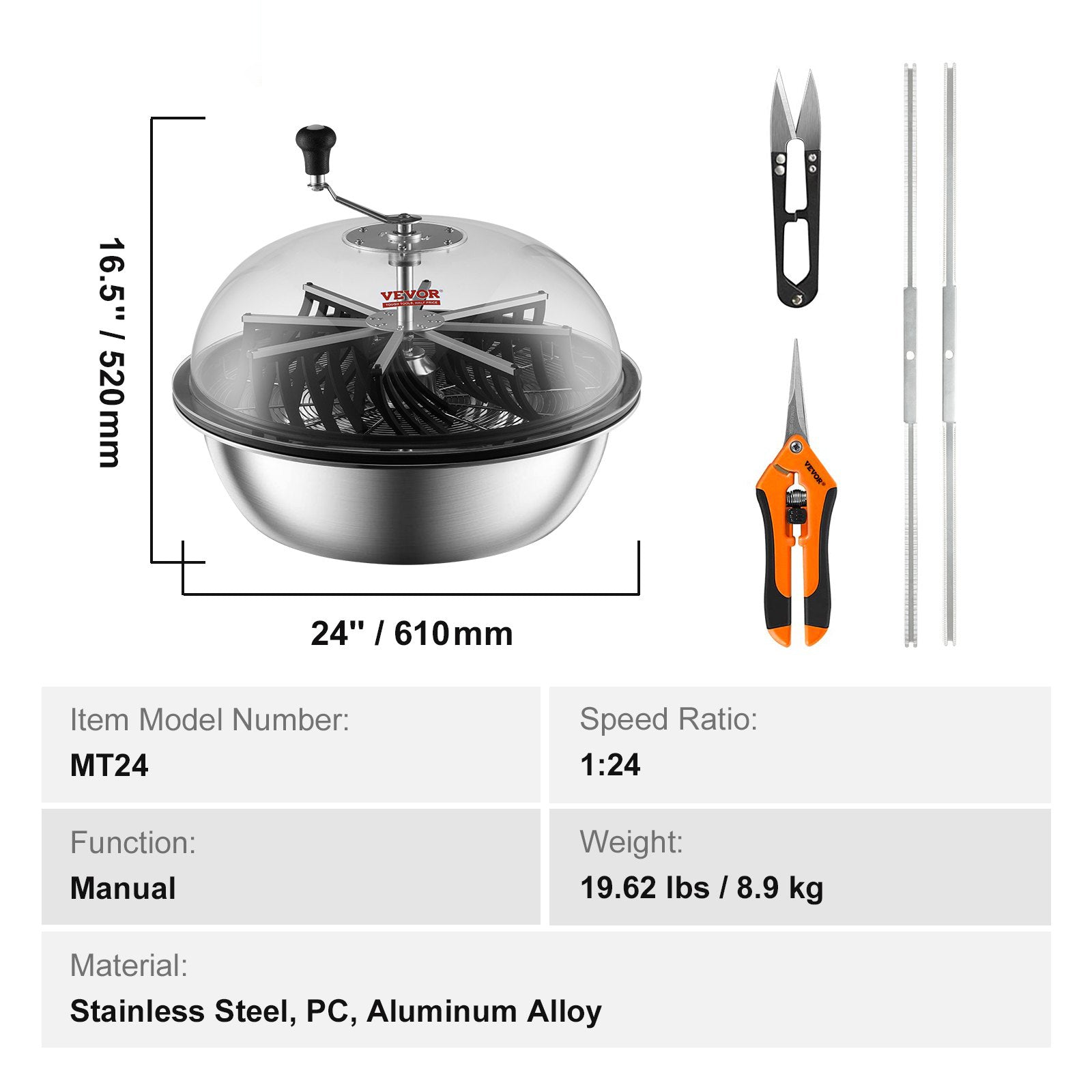 Leaf Bowl Trimmer 24" Manual with Stainless Steel Blades Clear Dome & H& Pruner