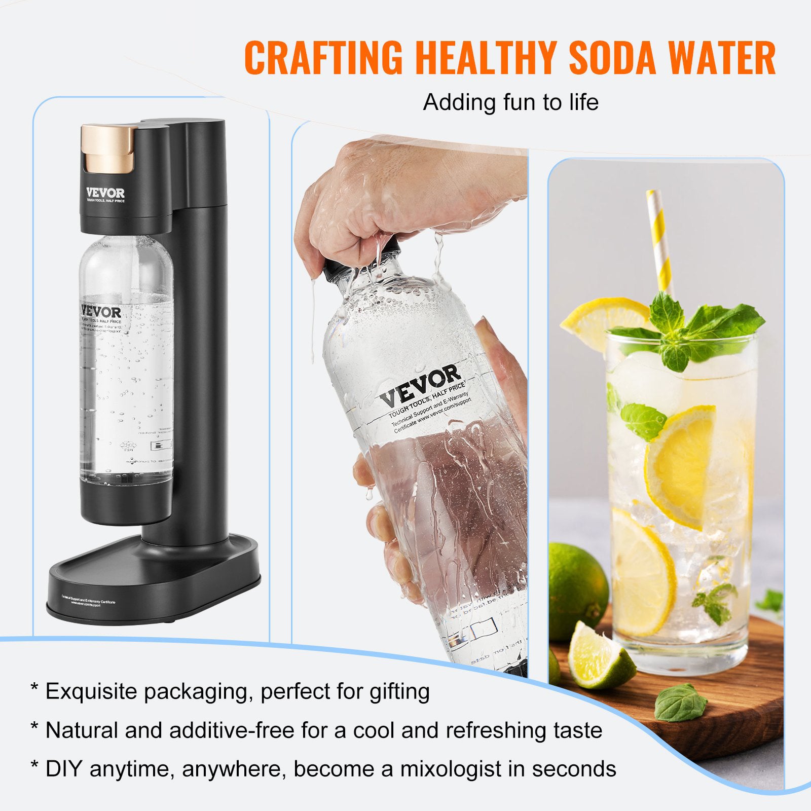 Sparkling Water Maker Soda Machine Home Carbonating Kit 2 x 1L PET Bottles CO2