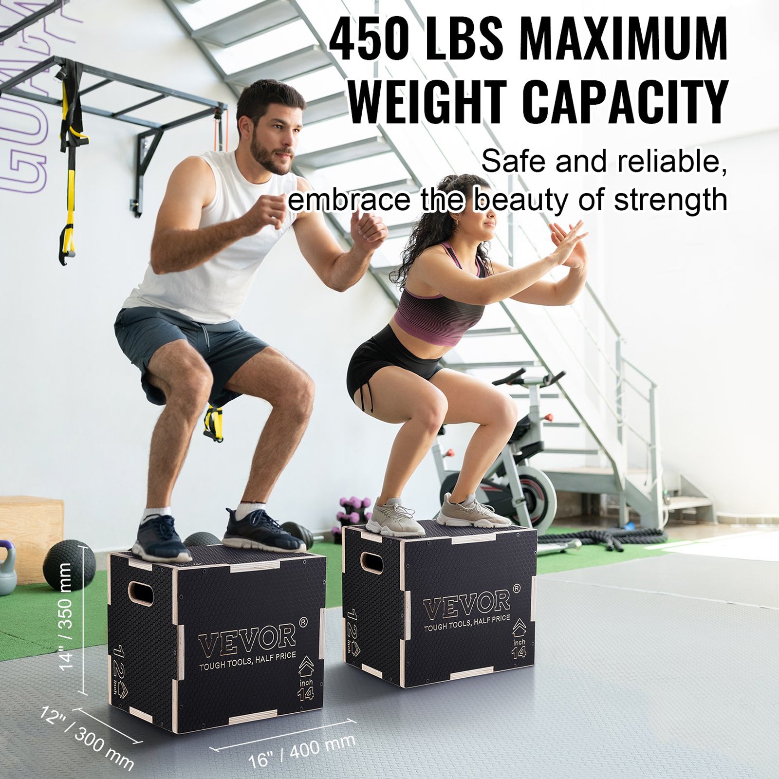 Plyometric Jump Box 3-in-1 Agility Step Up Anti-Slip Wooden 16/14/12in