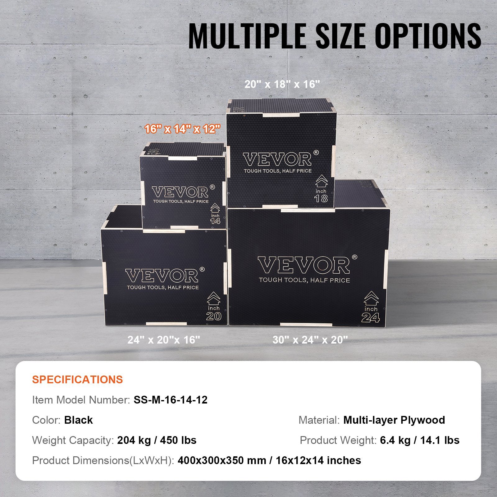 Plyometric Jump Box 3-in-1 Agility Step Up Anti-Slip Wooden 16/14/12in