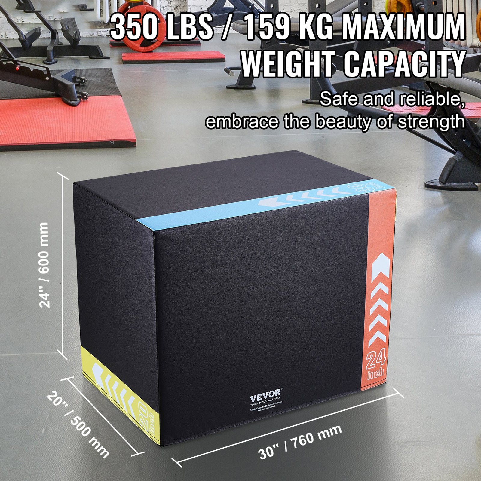 3-in-1 Plyometric Jump Box 30/24/20in Foam Anti-Slip Fitness Step Box Black