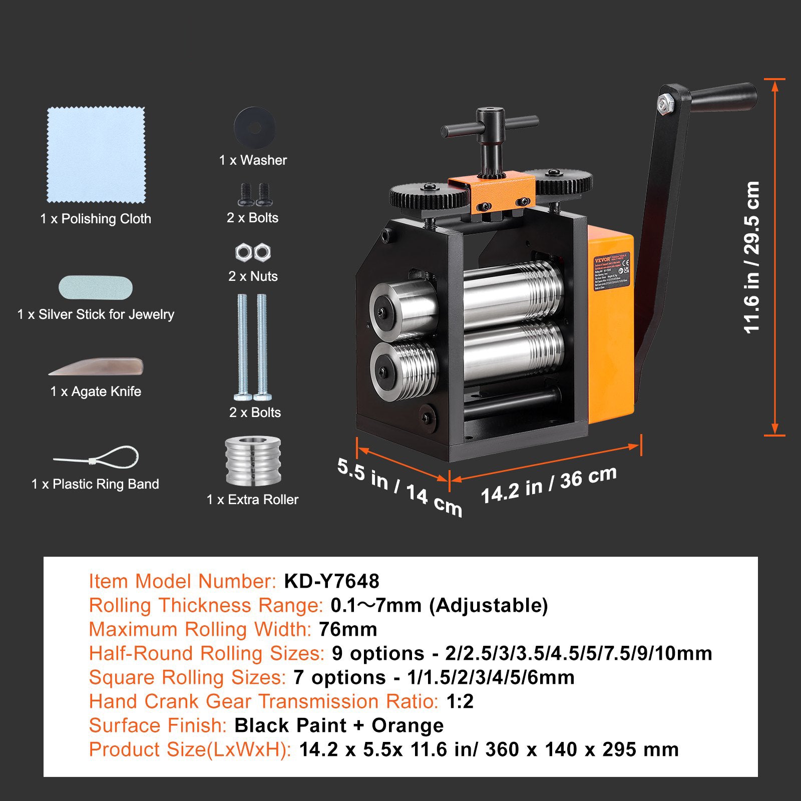 Rolling Mill 3in 76mm Jewelry Machine 1:2 Gear 3-in-1 0.1-7mm Sheet Wire Pattern