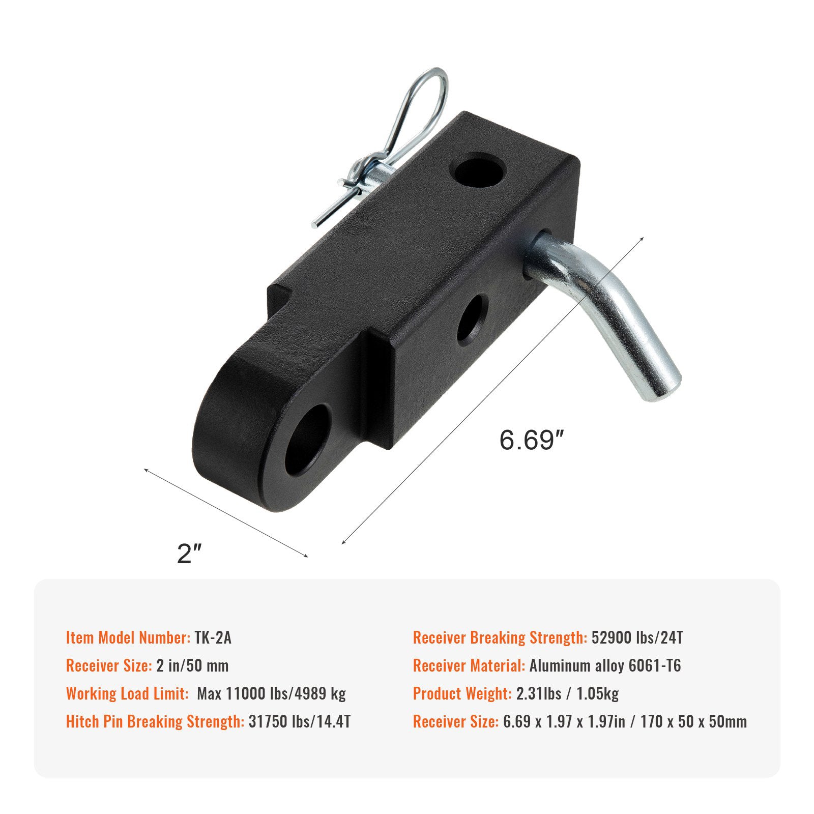 Shackle Hitch Receiver 50mm 24 Ton Heavy Duty Towing Aluminum Alloy