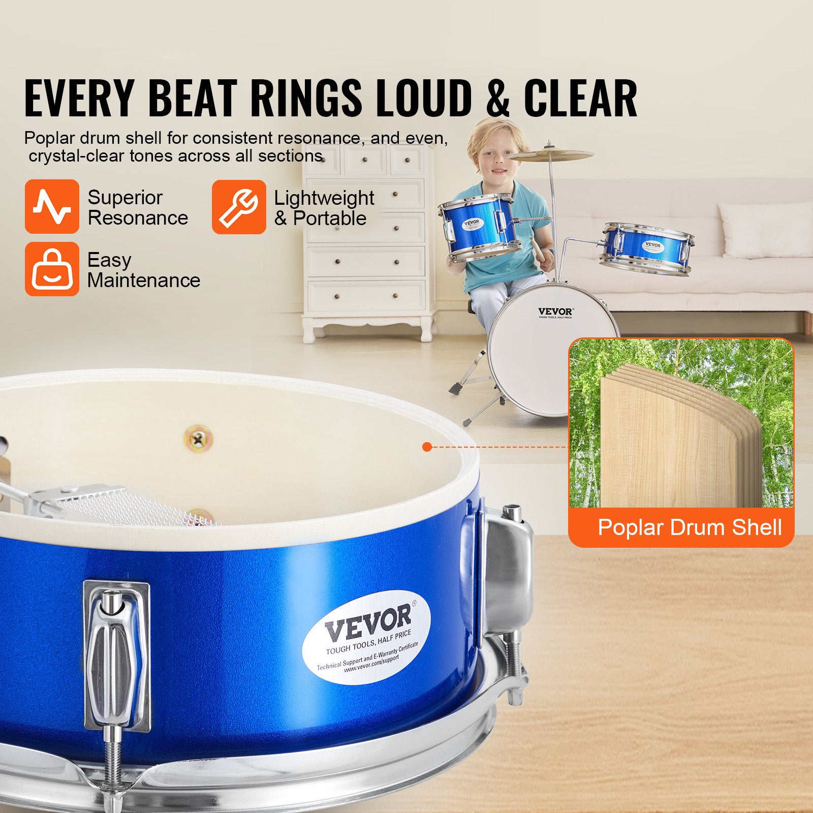 Kids Drum Set 3-Piece 355.6mm Beginner Kit Throne Cymbal Pedal Drumsticks