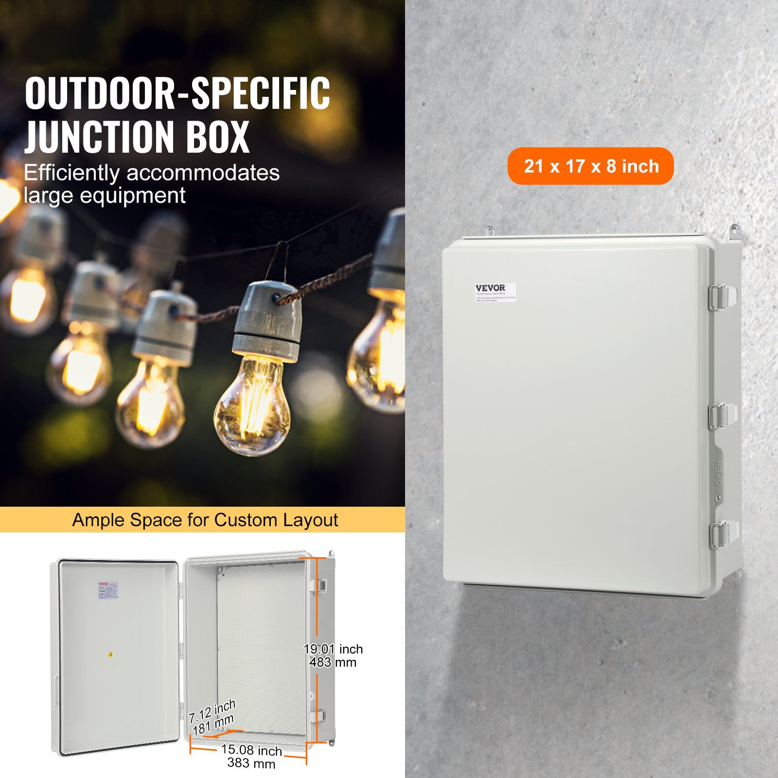 Outdoor Electrical Junction Box 530x430x200mm ABS IP67 Waterproof