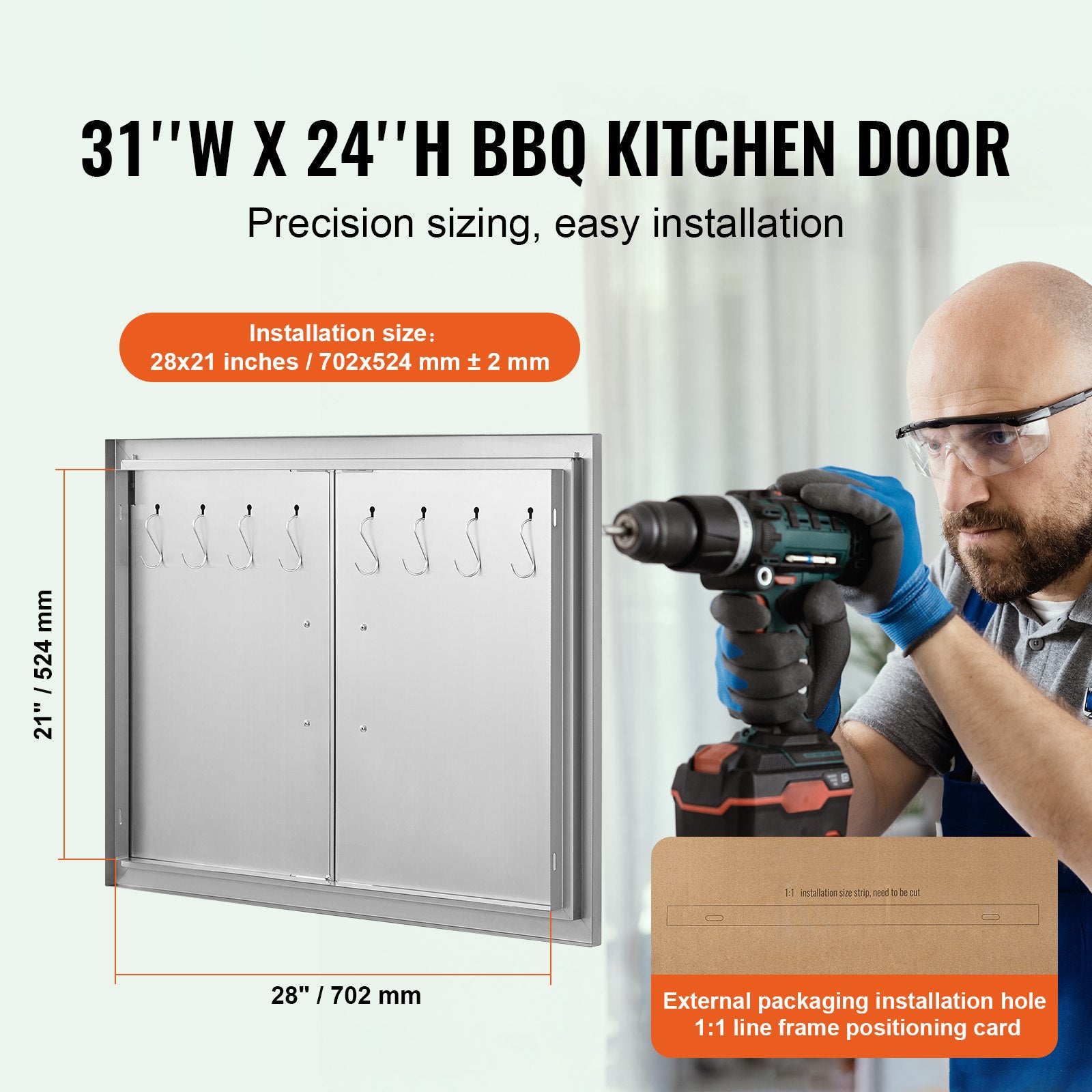BBQ Access Door 787x609mm Stainless Steel Double Flush Mount with H&les & Hooks