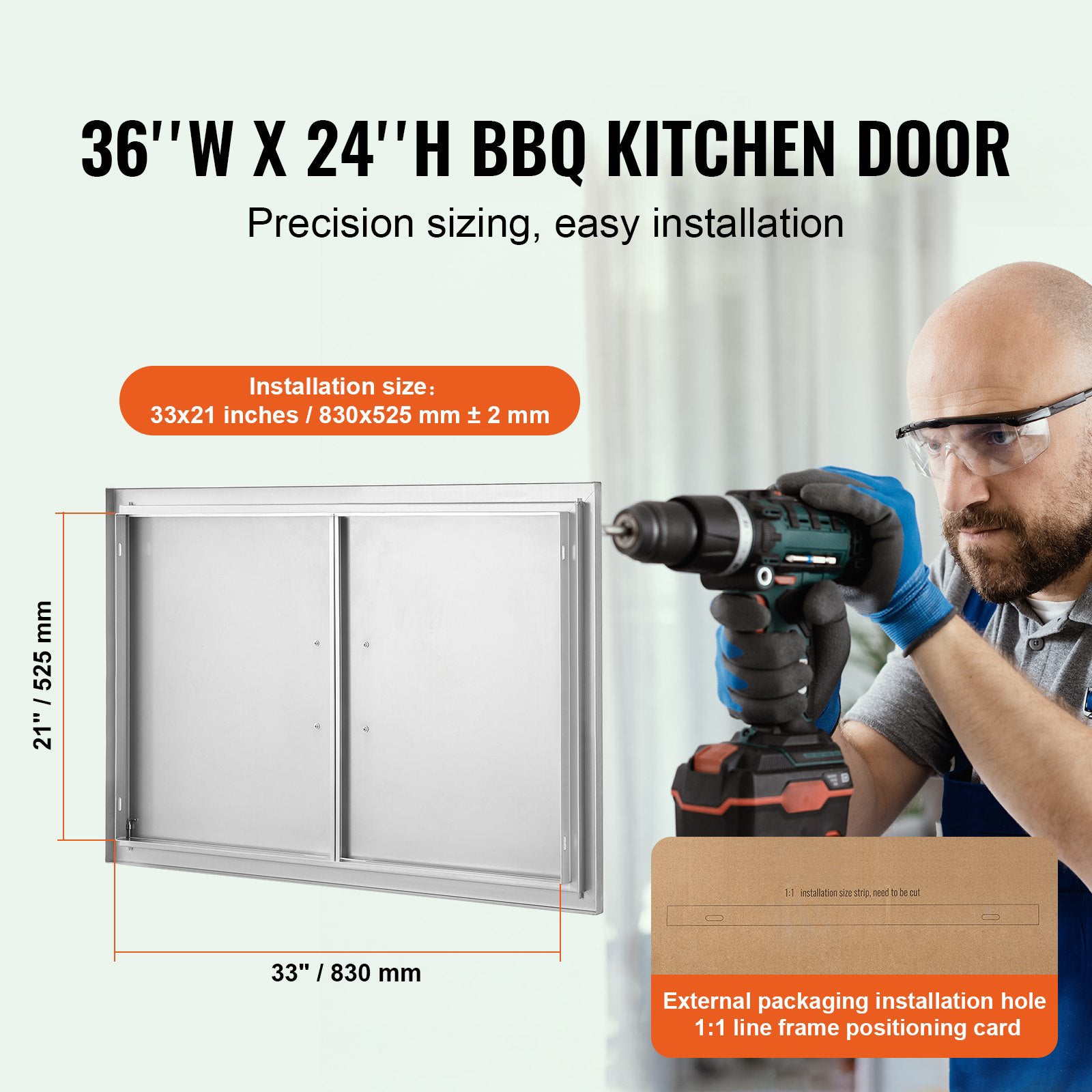 BBQ Access Door 915x610mm Stainless Steel Double Flush Mount for Outdoor Kitchen